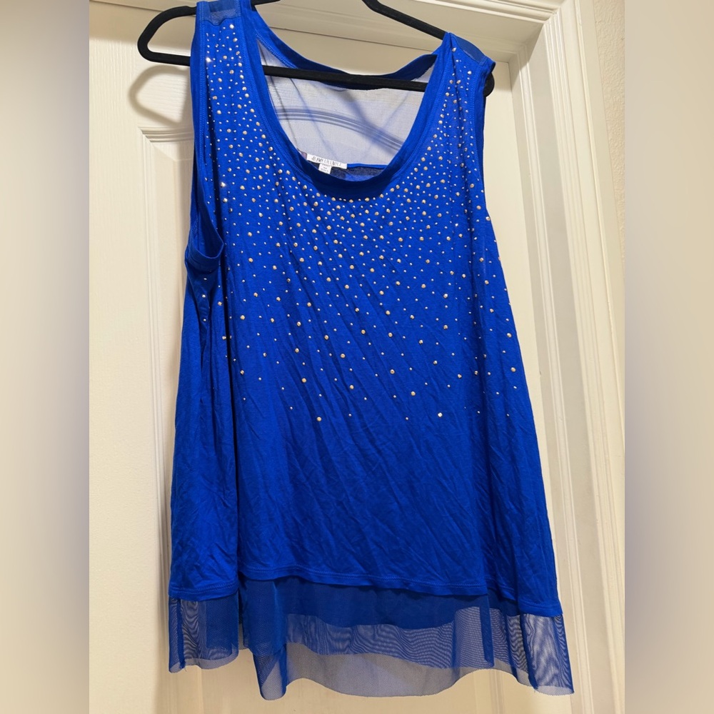Blue Sleeveless Top with Rhinestone Accents